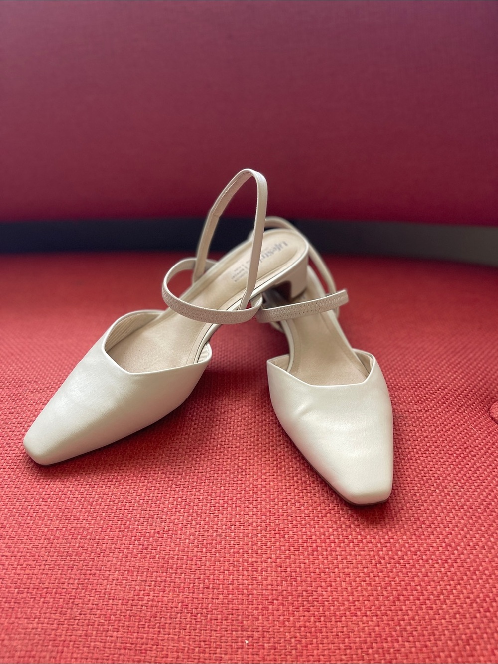 Life Stride Cream Pointed-Toe Slingback Heels